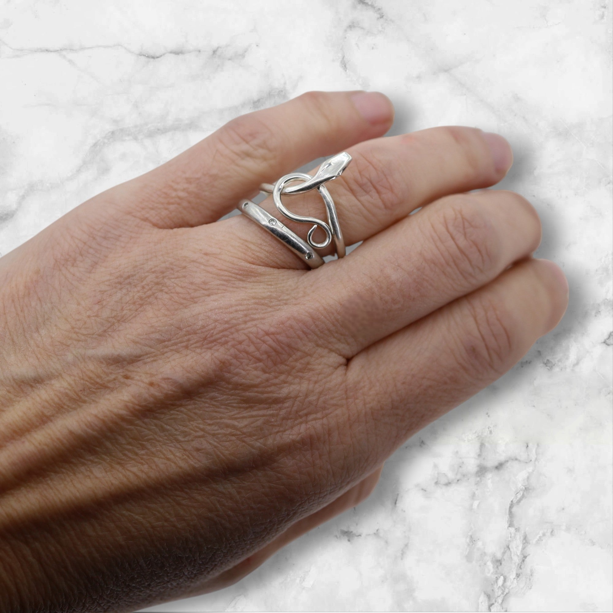 Annette Ferdinandsen Snake Ring – Silver w/ Diamond Eyes - Petra Star