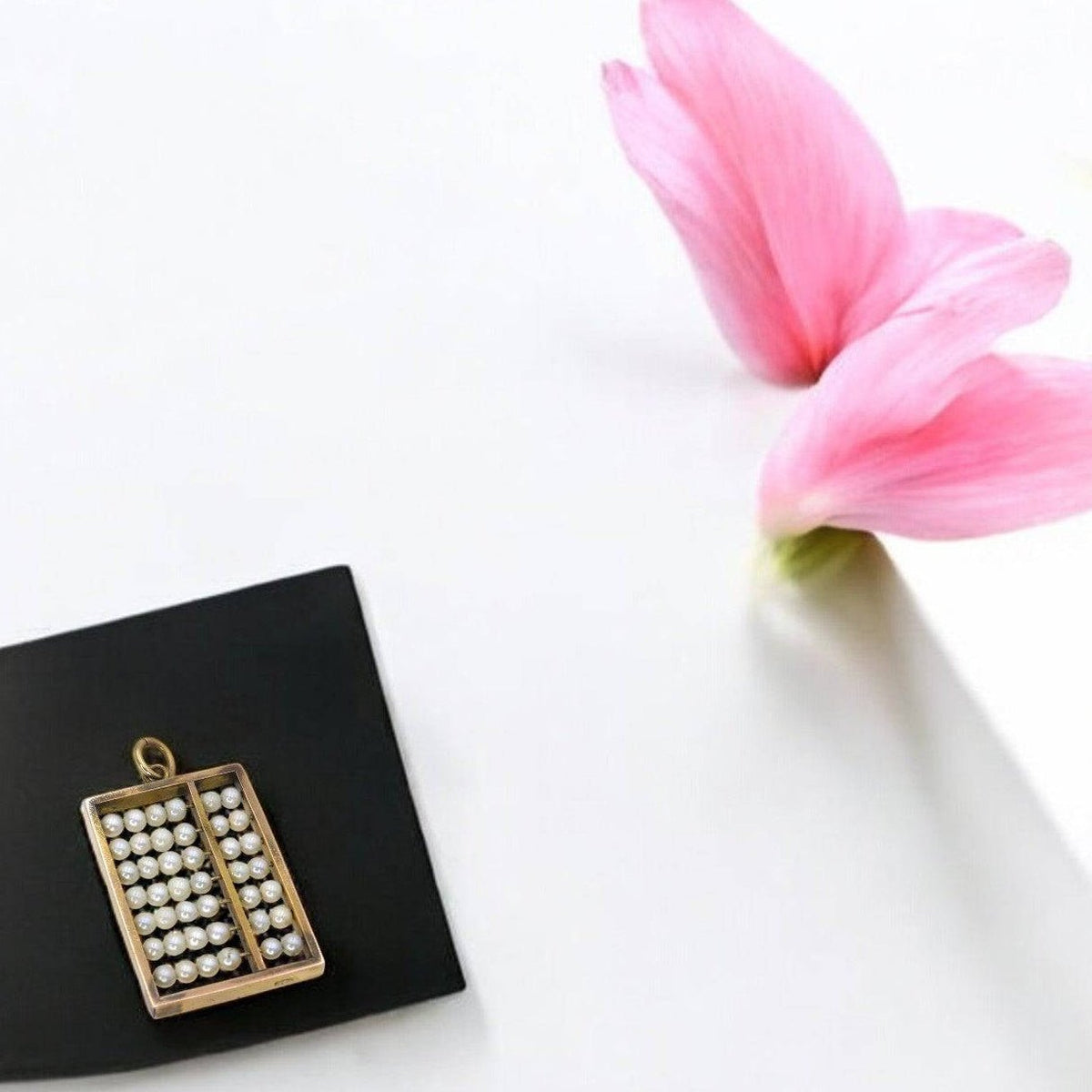 Antique 14k Gold Abacus Pendant with Sliding Pearls - Petra Star