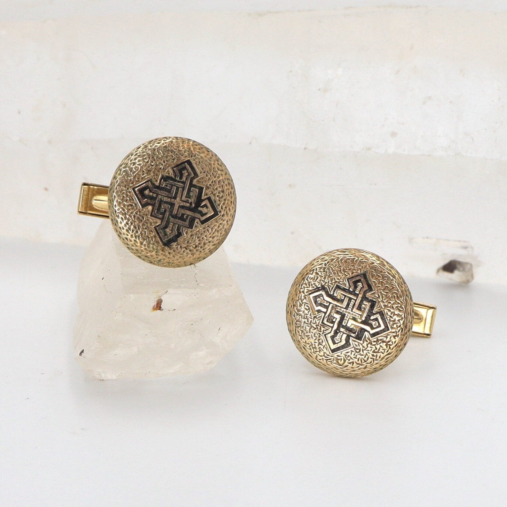 Antique 14k Yellow Gold & Black Enamel Cufflinks - Petra Star