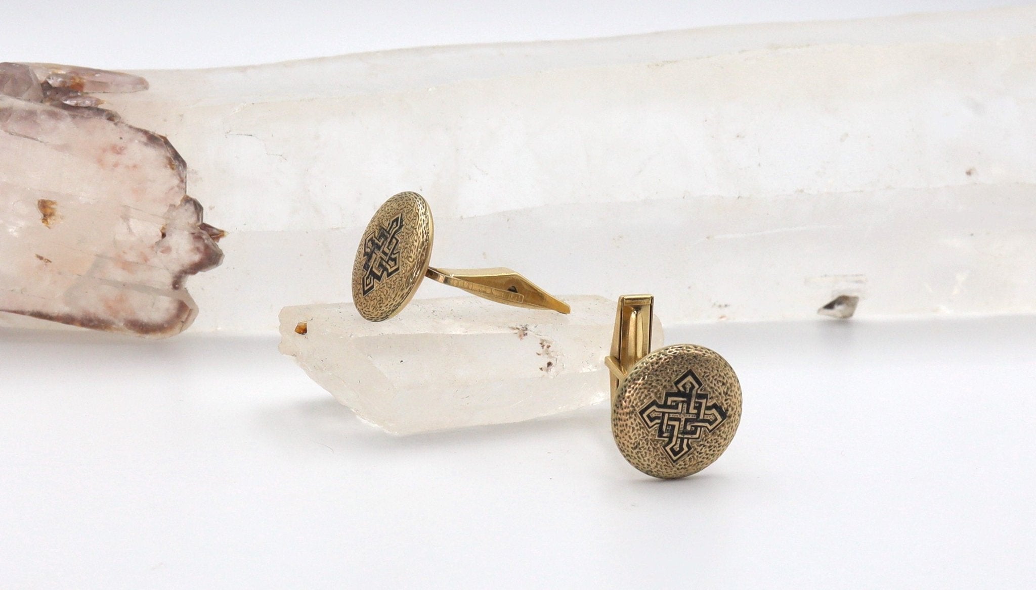 Antique 14k Yellow Gold & Black Enamel Cufflinks - Petra Star
