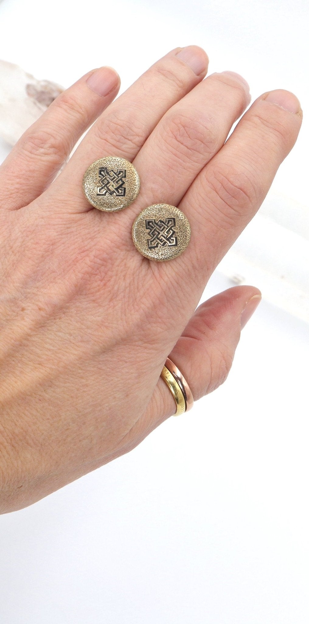 Antique 14k Yellow Gold & Black Enamel Cufflinks - Petra Star