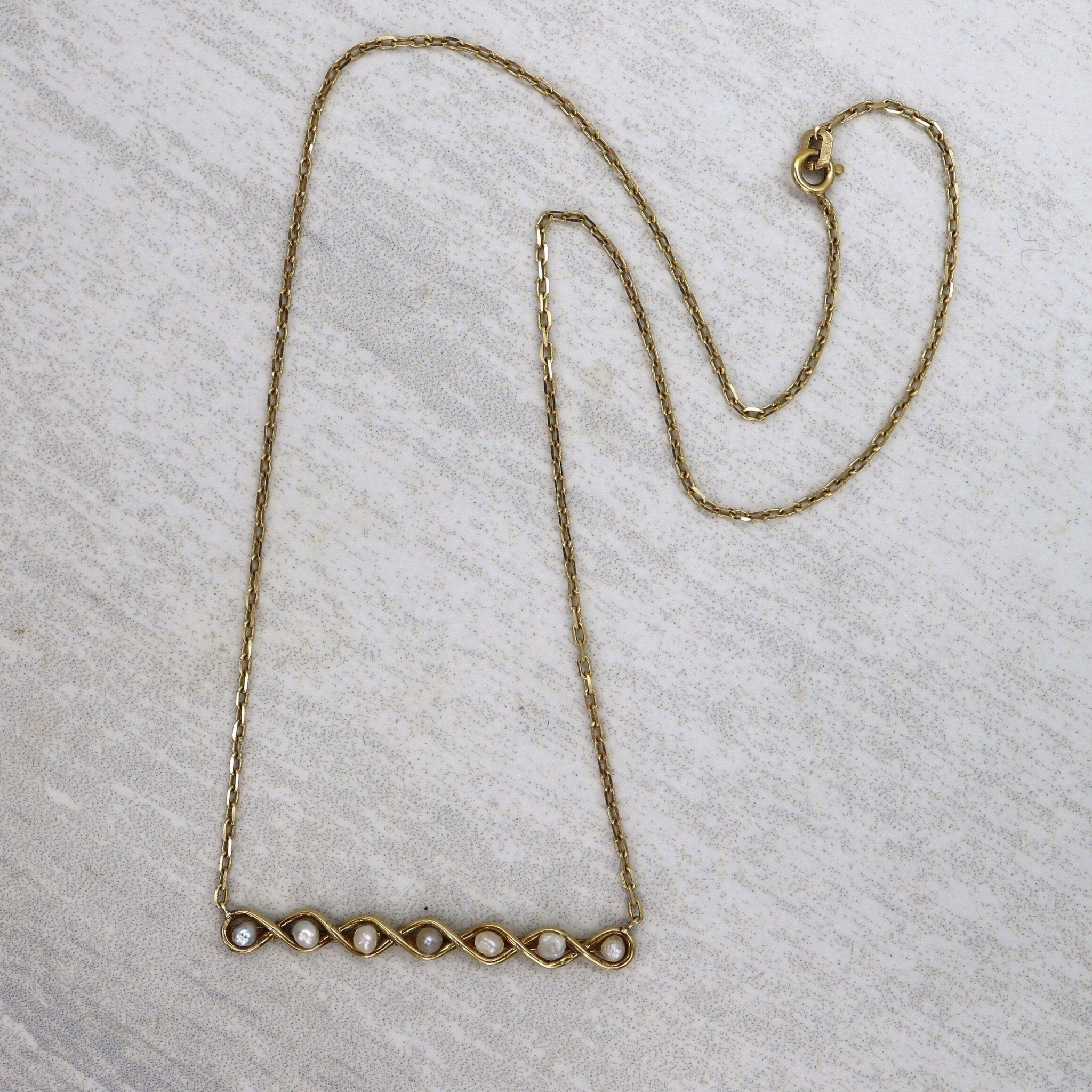 Antique Art Nouveau Pearl Bar Necklace 14k Gold - Petra Star