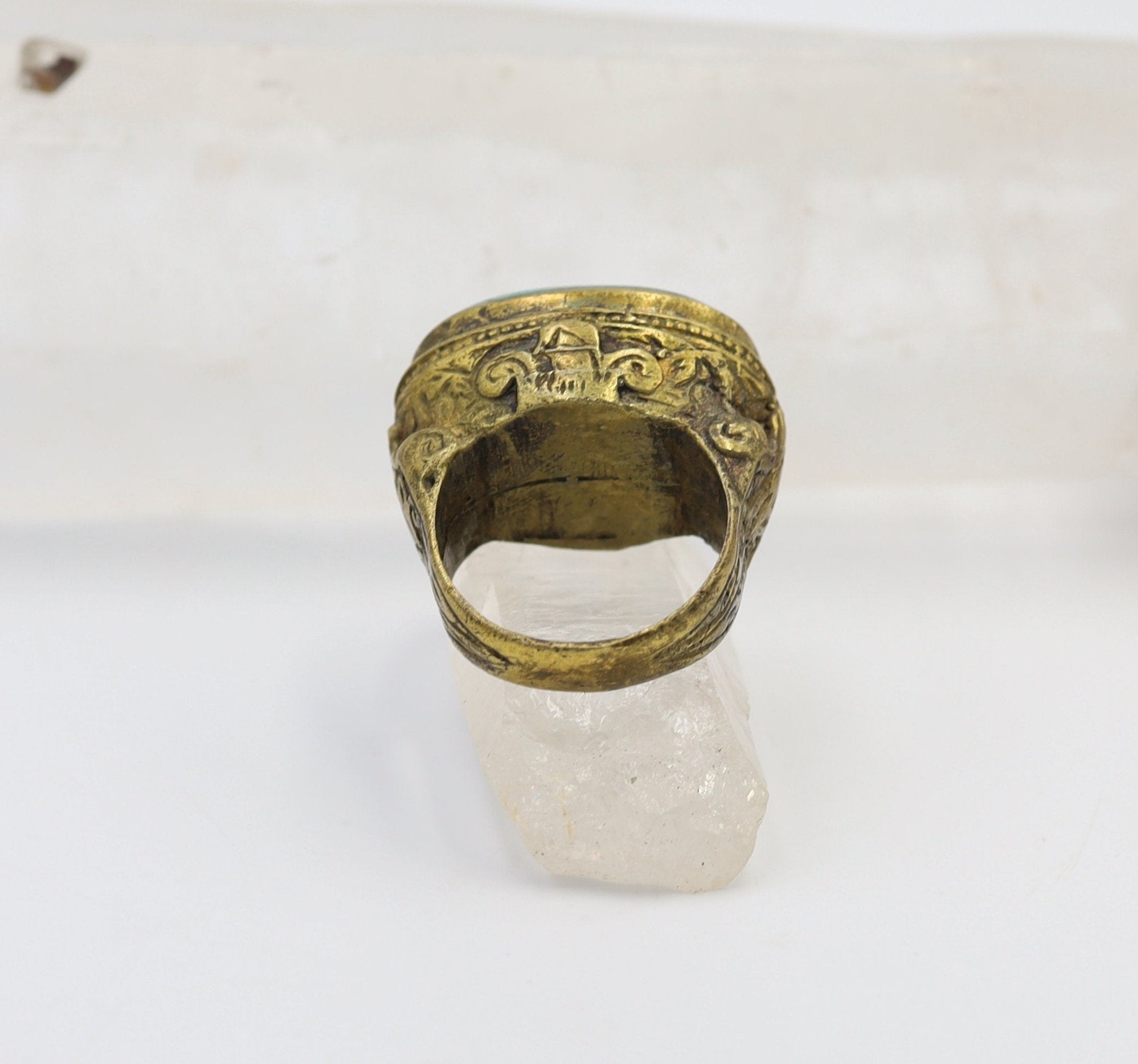 Antique Gilded-Gold Turquoise Saddle Ring - Petra Star