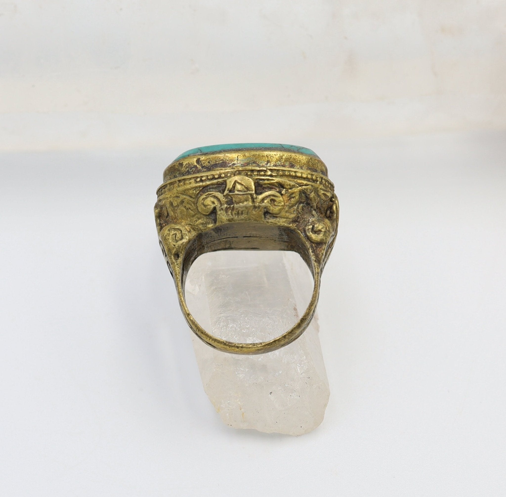 Antique Gilded-Gold Turquoise Saddle Ring - Petra Star