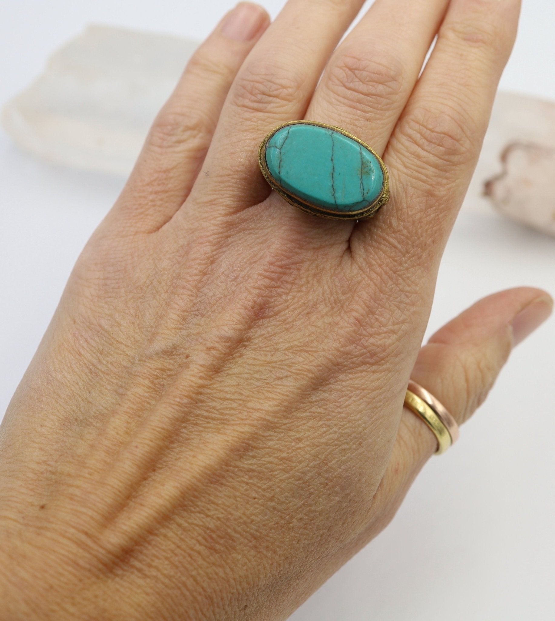Antique Gilded-Gold Turquoise Saddle Ring - Petra Star