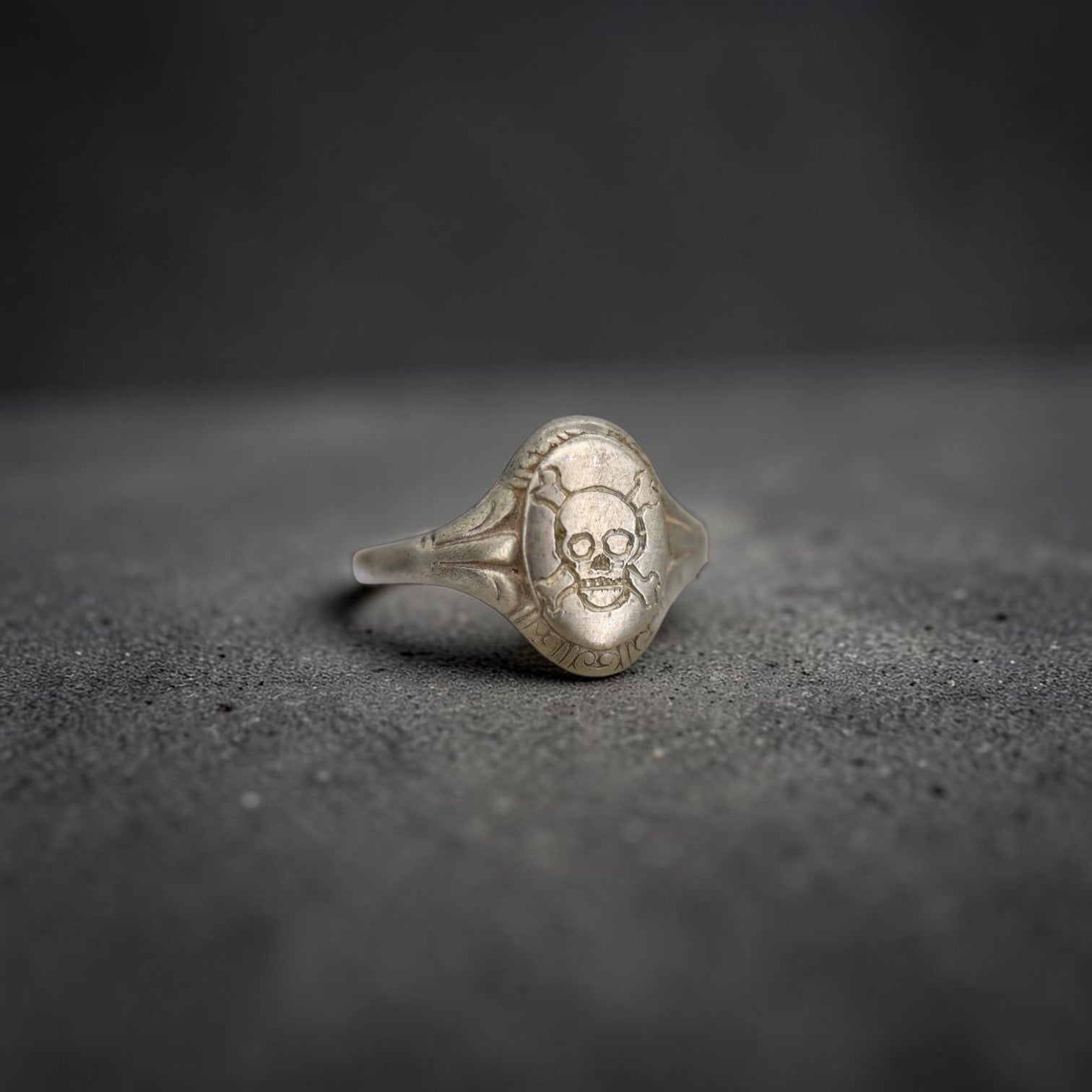 Antique Memento Mori Skull & Crossbones Signet Ring | Hand Engraved Sterling Silver | Victorian–Edwardian Era | Petra Star - Petra Star