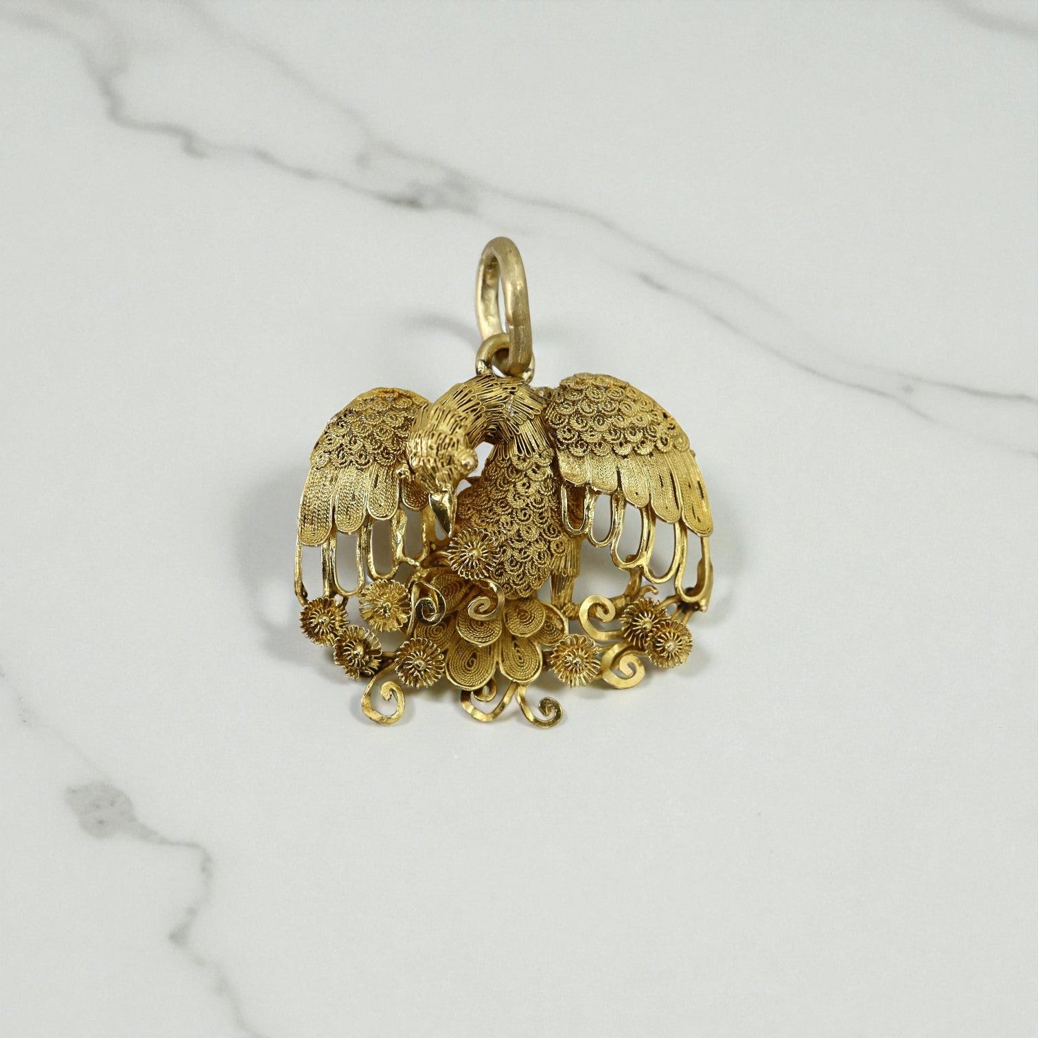Antique Peacock Pendant in 20k Gold with Cannetille Detail (c. Victorian British Raj) - Petra Star