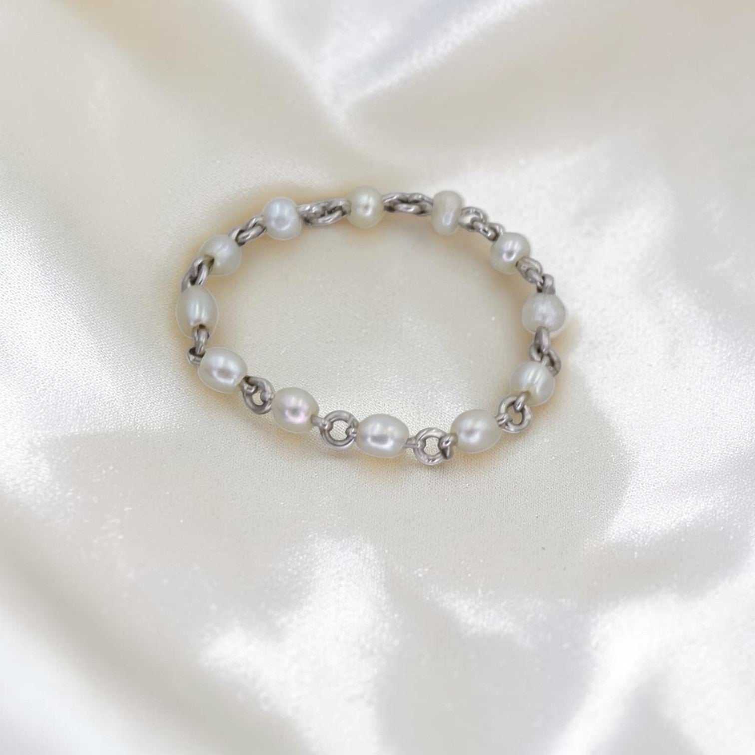 Antique Pearl Chain-Link Ring — Handmade in Platinum, Reimagined from an Antique Chain