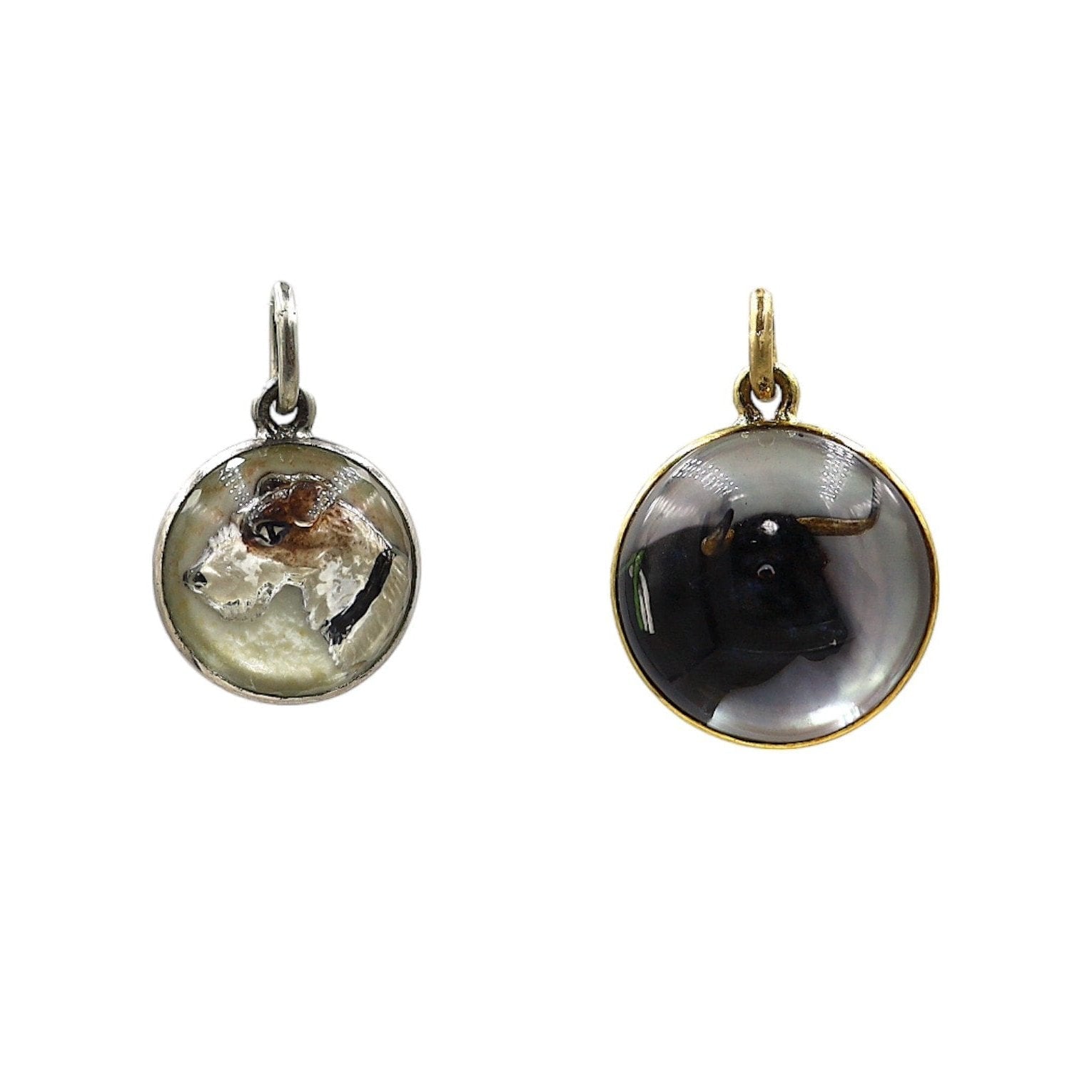 Antique Reverse-Painted Essex Crystal Ox Pendant in 18k Yellow Gold - Petra Star