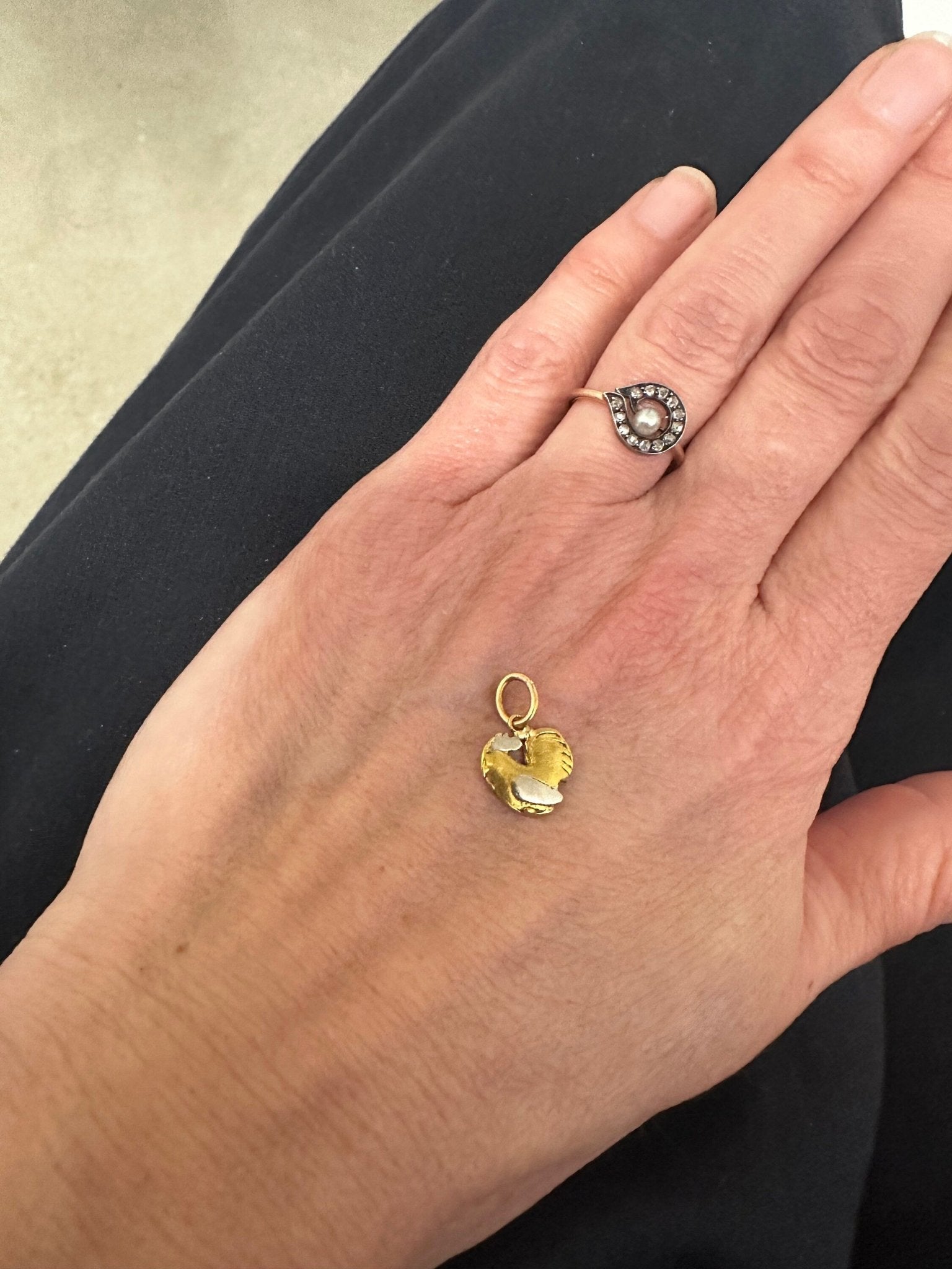 Antique Rooster Charm in Platinum and 18k Yellow Gold - Petra Star