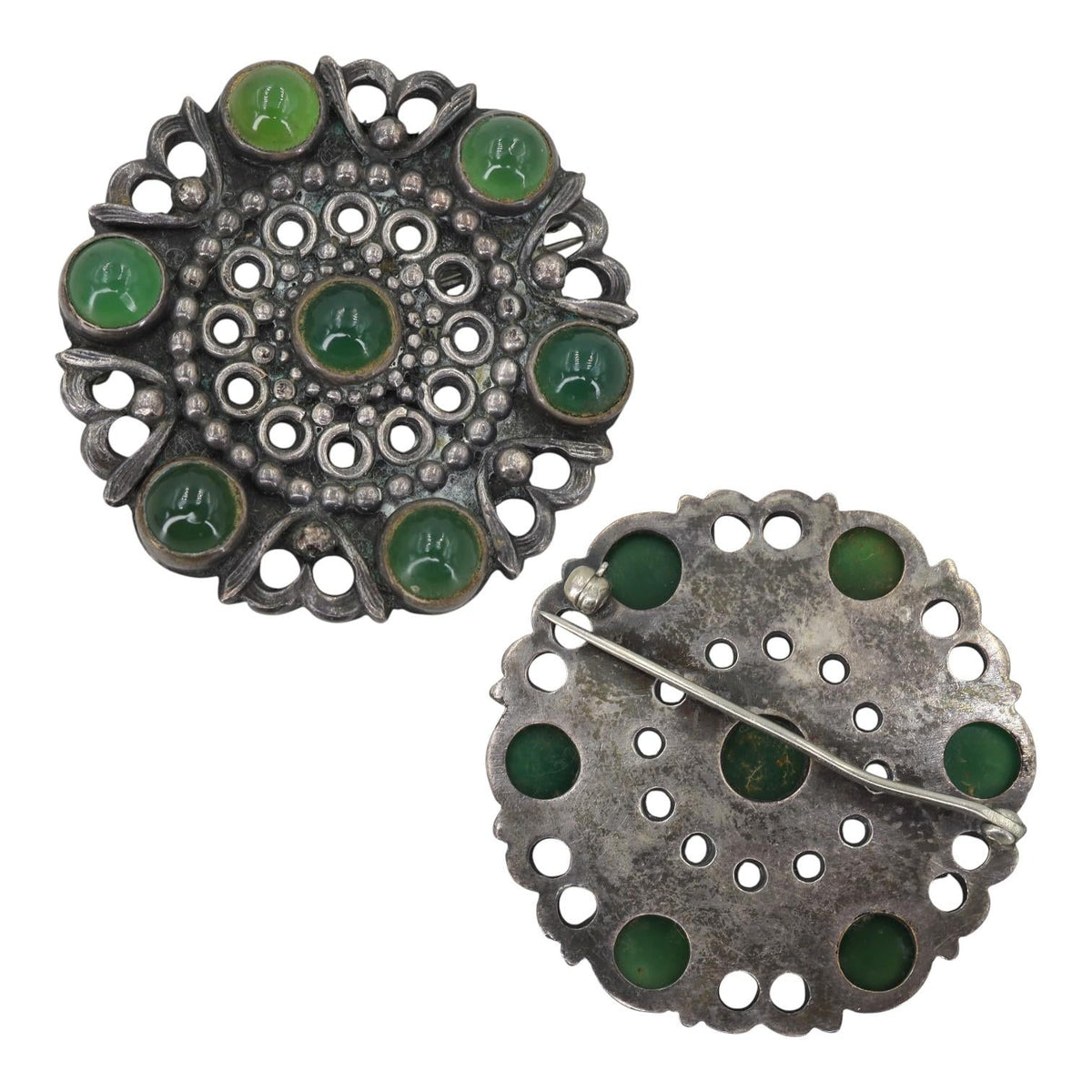 Antique Silver Chrysoprase Converted Pendant - Petra Star