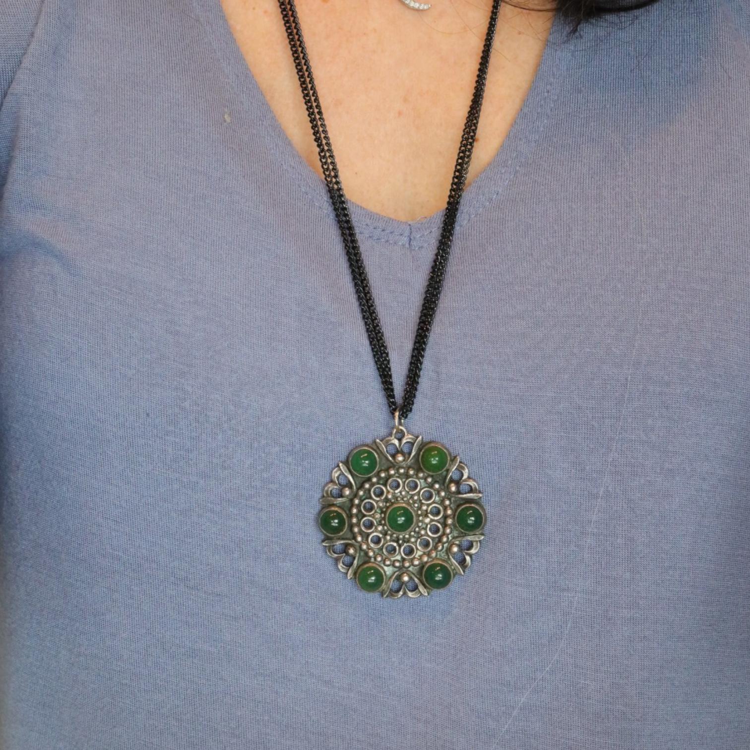 Antique Silver Chrysoprase Converted Pendant - Petra Star