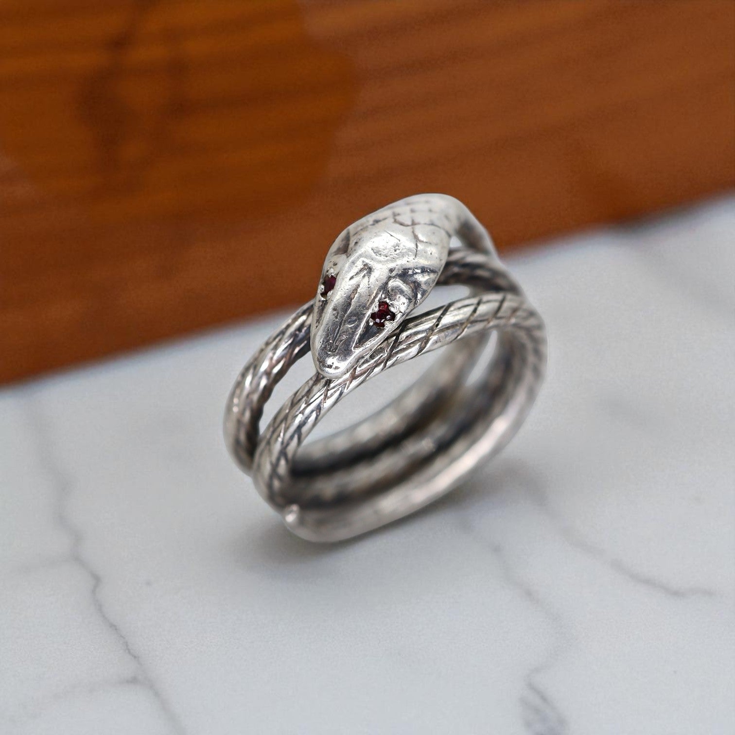 Antique Sterling Silver Snake Ring - Petra Star