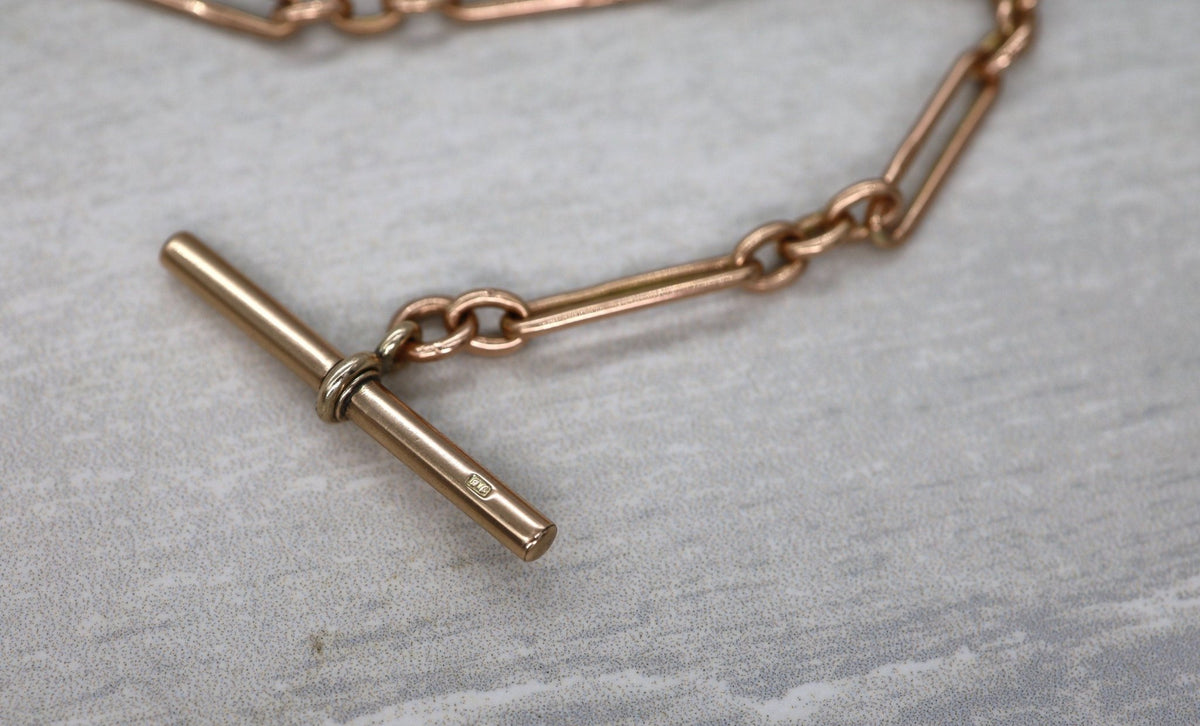 Antique Trombone Link Belcher Chain Hallmarked 9k Links 15" - Petra Star