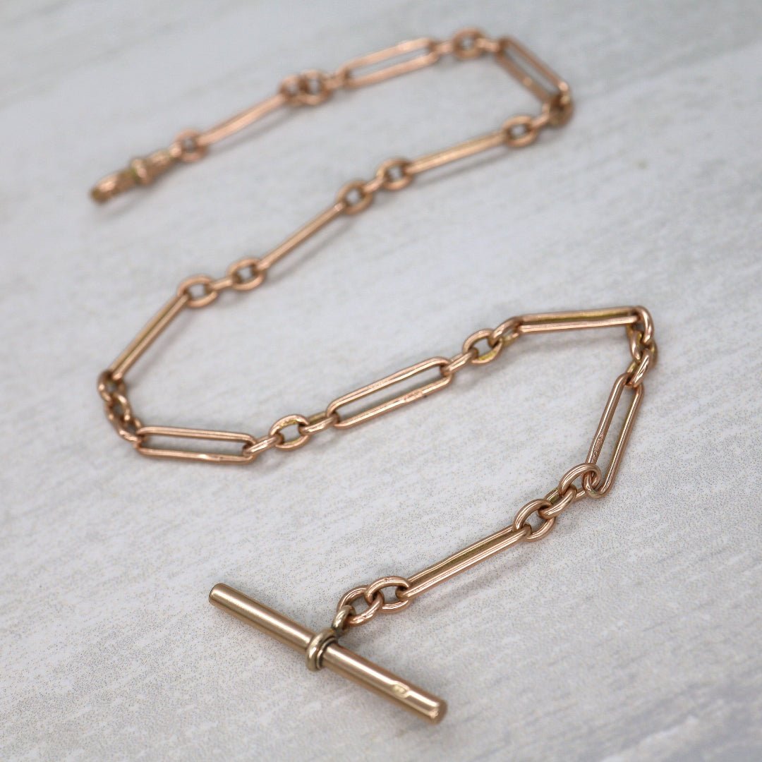 Antique Trombone Link Belcher Chain Hallmarked 9k Links 15" - Petra Star