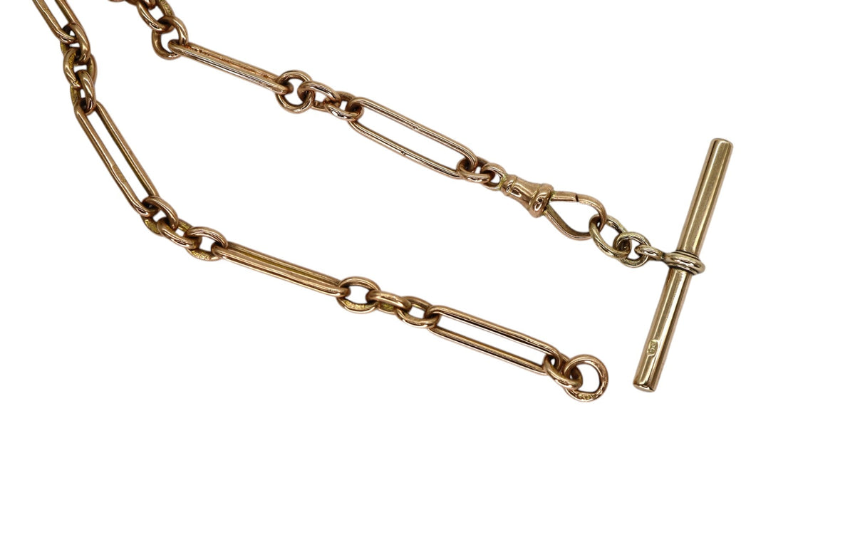 Antique Trombone Link Belcher Chain Hallmarked 9k Links 15" - Petra Star