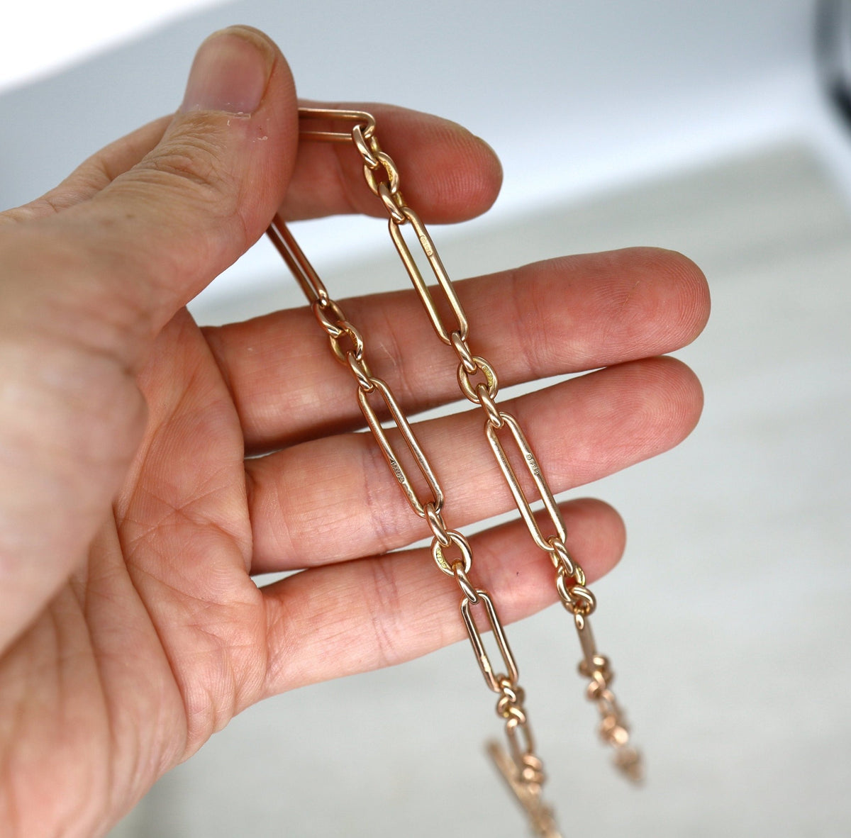 Antique Trombone Link Belcher Chain Hallmarked 9k Links 15" - Petra Star