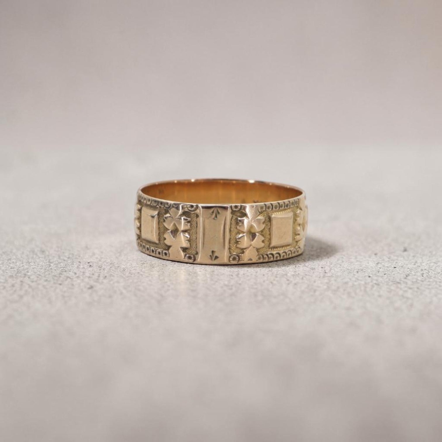 Antique Victorian 10K Gold Cigar Band Ring | J.R. Wood & Sons | Floral Engraved Wedding Band | Petra Star - Petra Star
