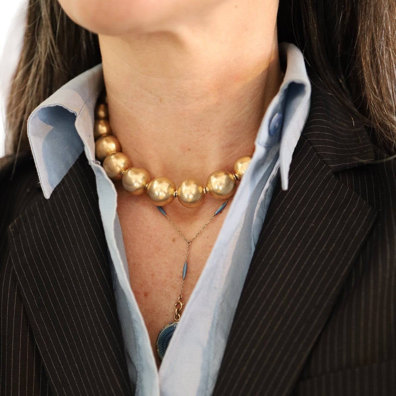 Antique Victorian 14k Yellow Gold Bead Necklace - Petra Star