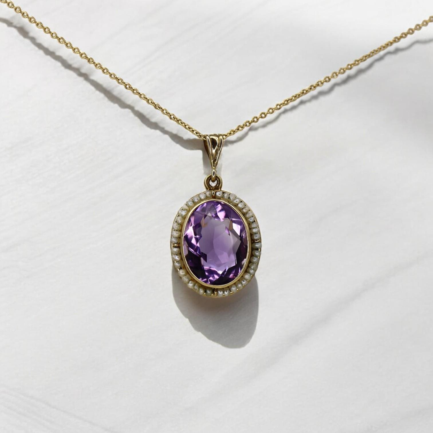 Antique Victorian Amethyst & Pearl Pendant 10k Gold - Petra Star