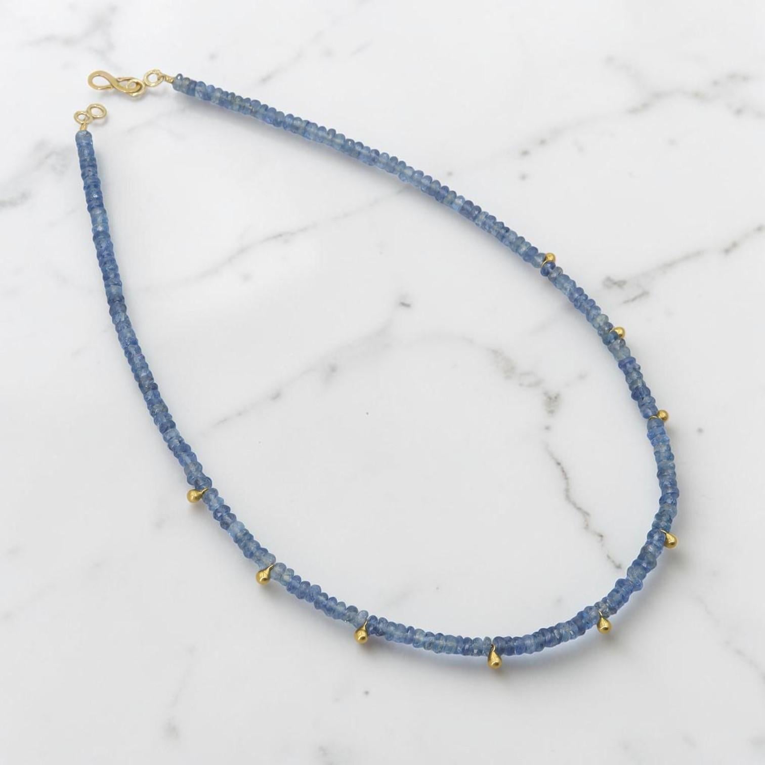 Aquamarine Necklace 22k Gold Drops 18k Clasp, Faceted Aquamarine Beaded Choker - Petra Star