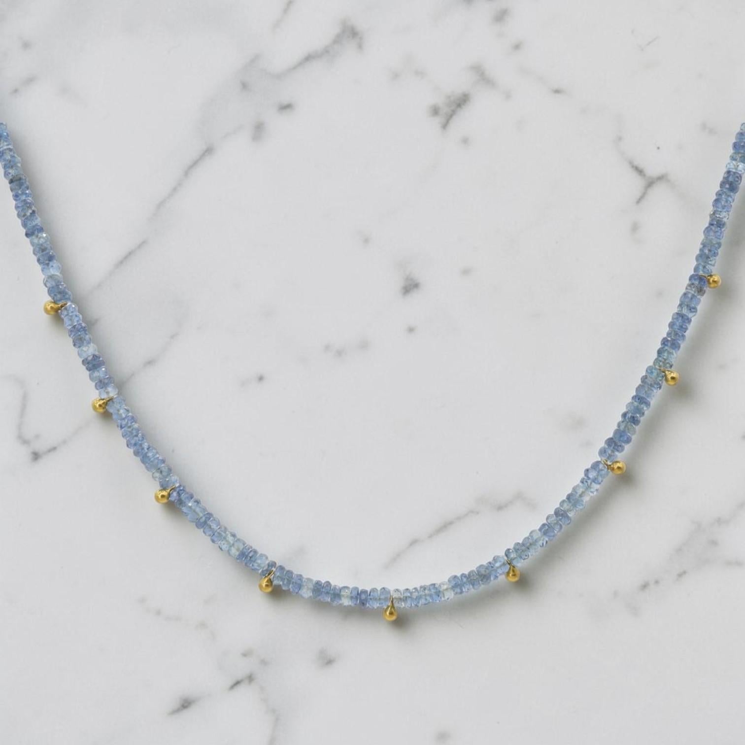 Aquamarine Necklace 22k Gold Drops 18k Clasp, Faceted Aquamarine Beaded Choker - Petra Star