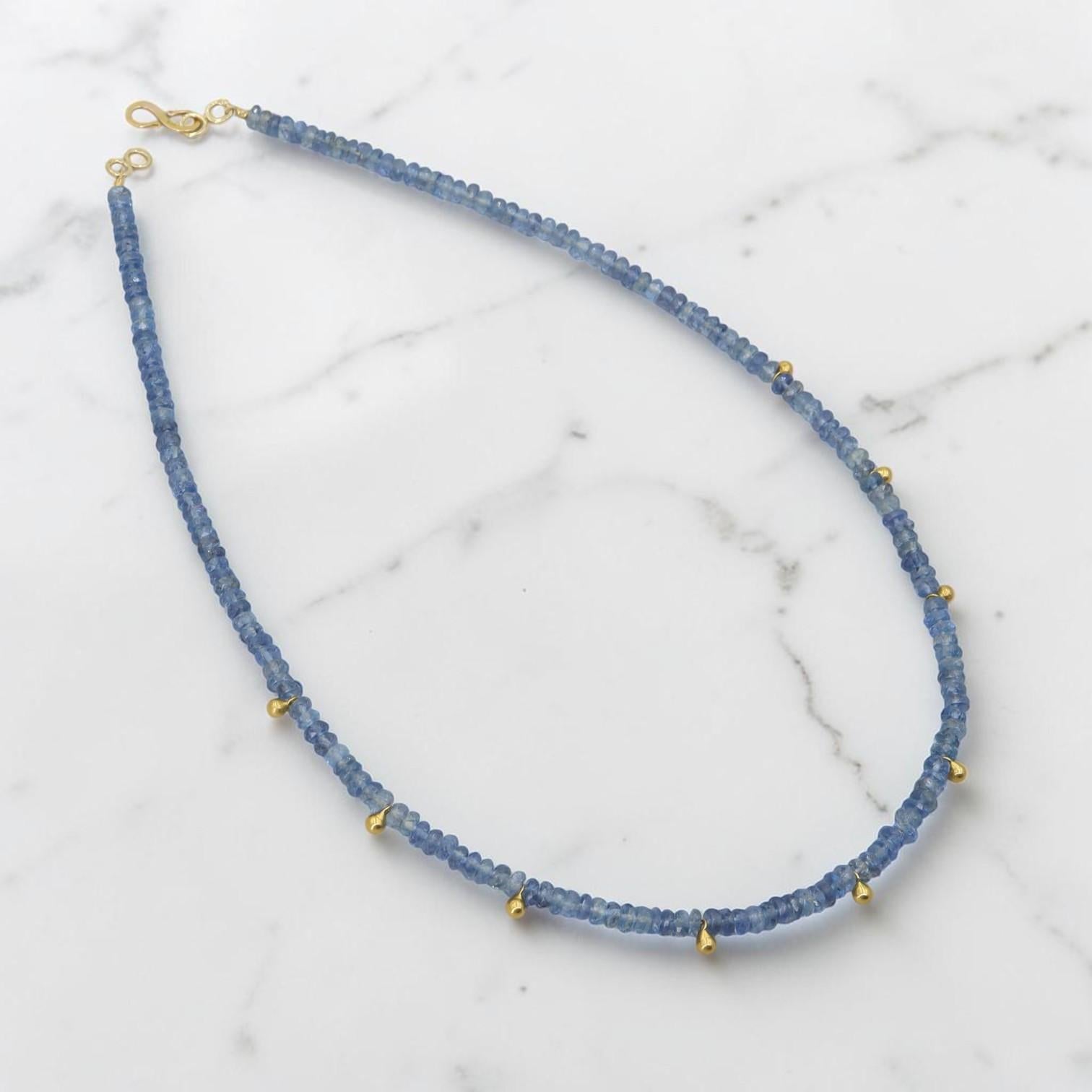 Aquamarine Necklace 22k Gold Drops 18k Clasp, Faceted Aquamarine Beaded Choker