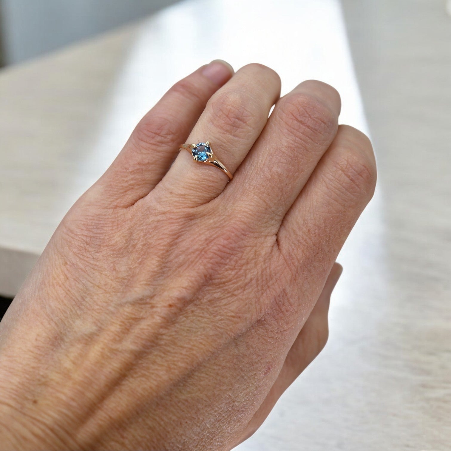 Art Deco Blue Zircon Ring 10k Gold - Petra Star