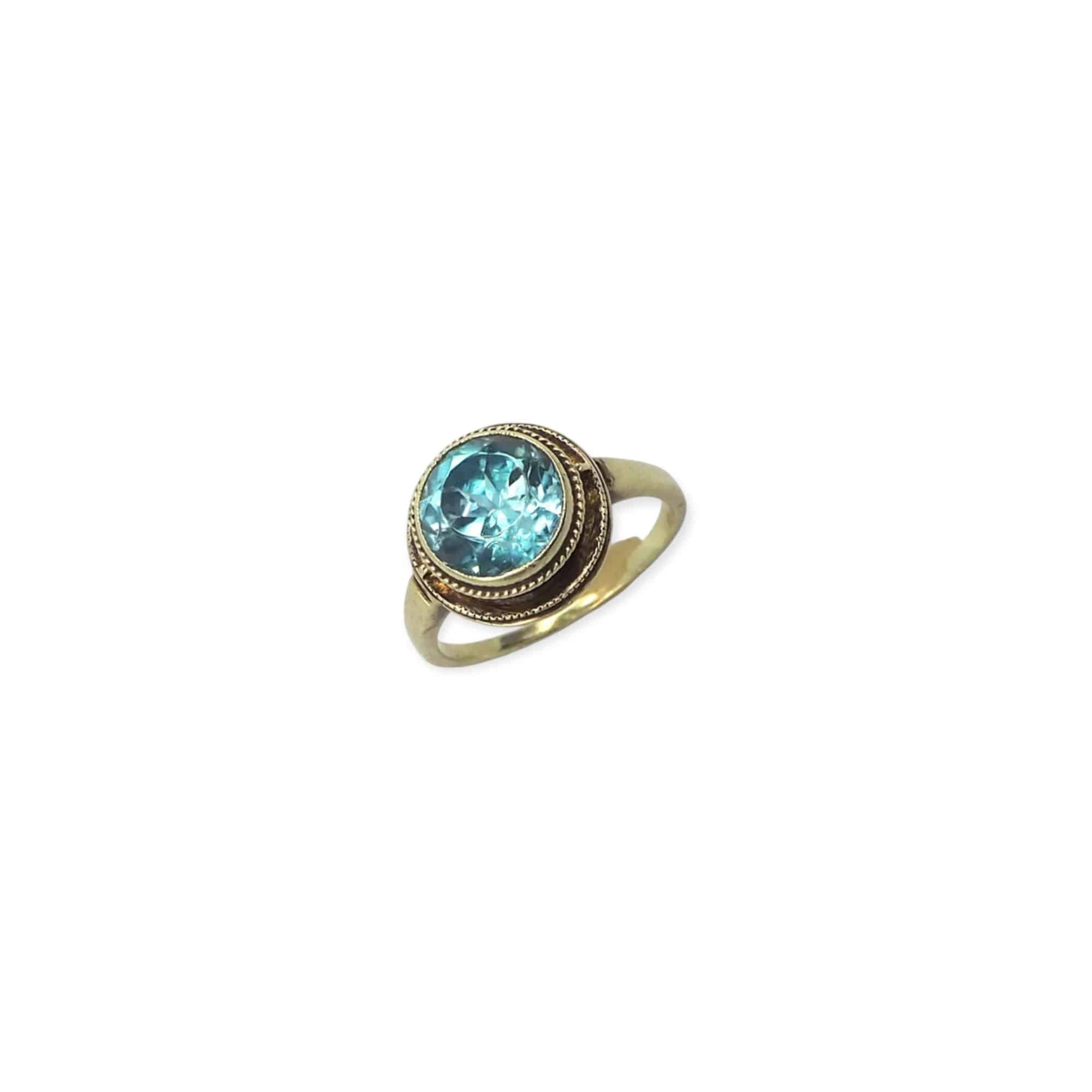 Art Deco Blue Zircon Ring in 14k Yellow Gold - Petra Star