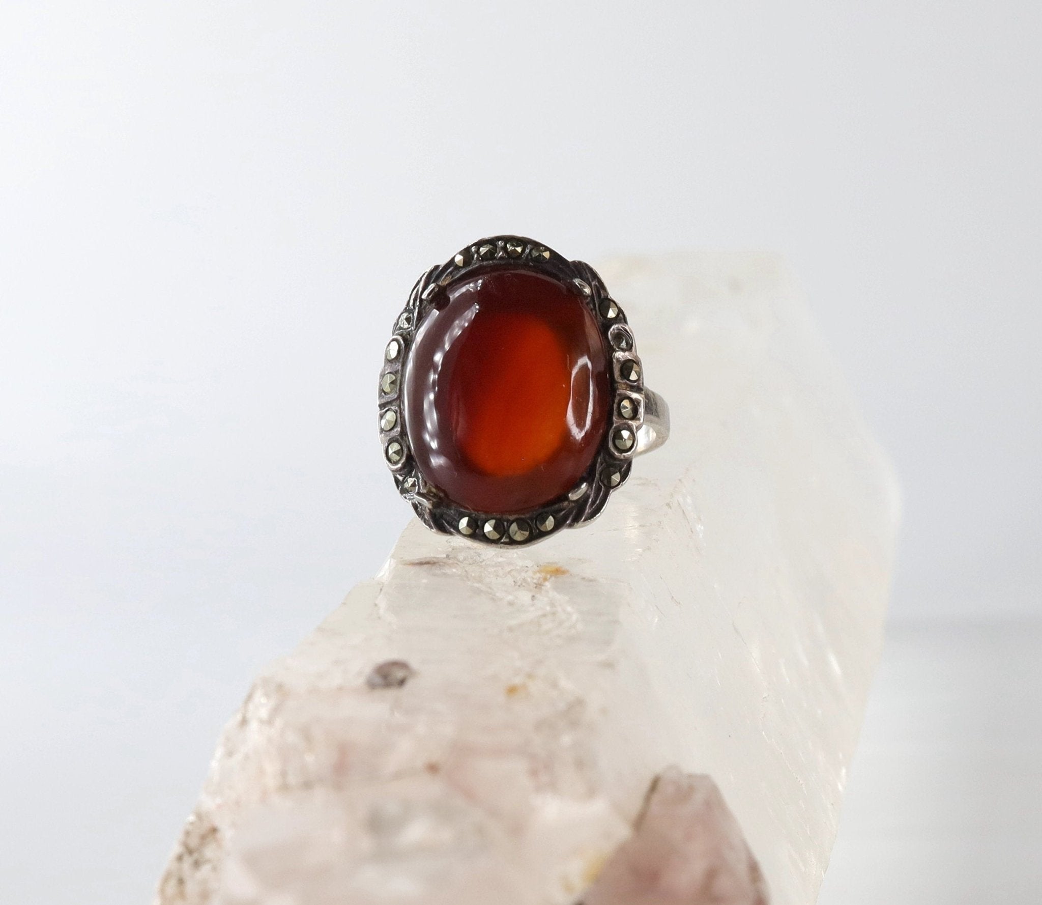 Art Deco Carnelian & Silver Ring - Petra Star