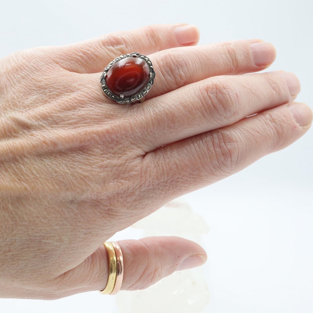 Art Deco Carnelian & Silver Ring - Petra Star