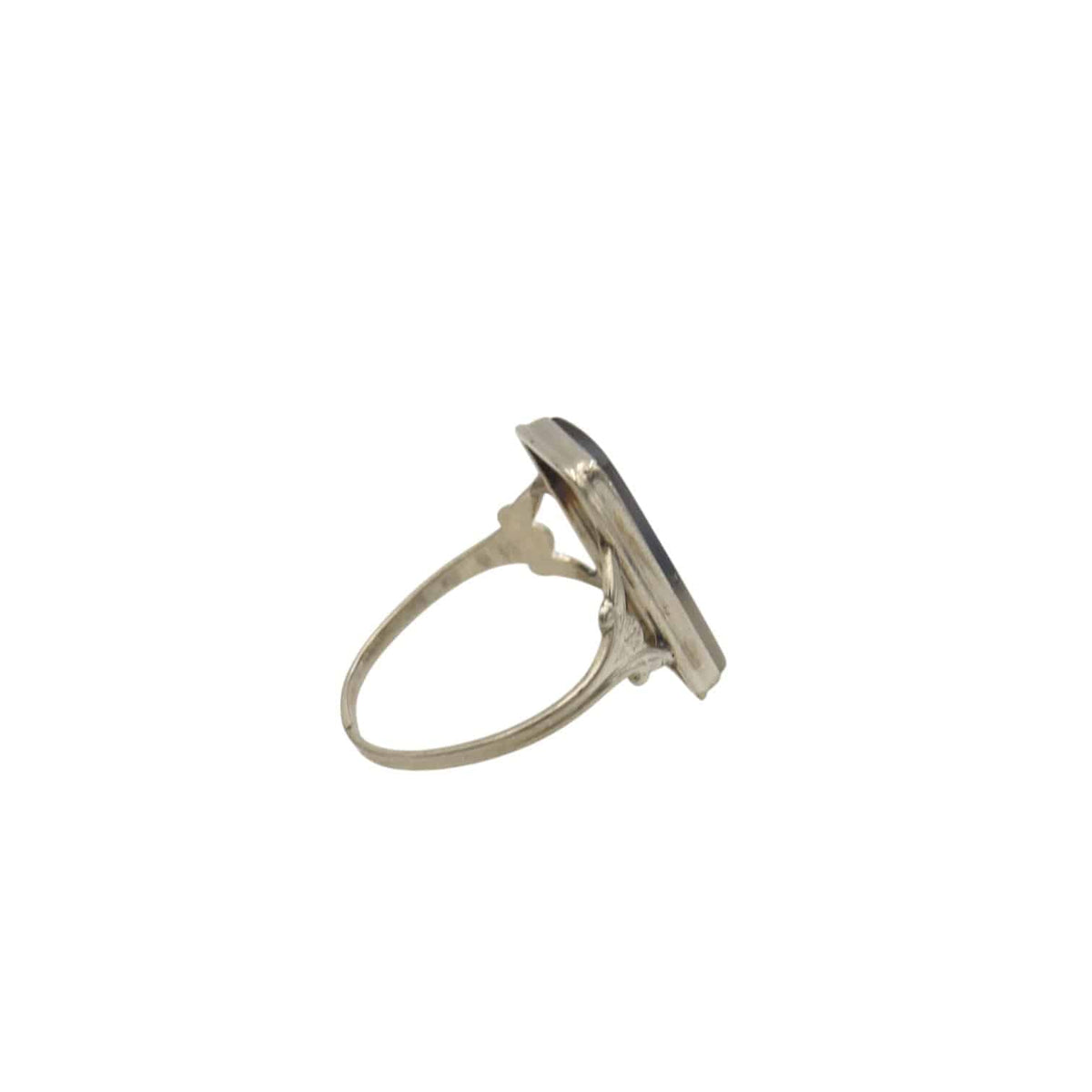 Art Deco Dendritic Agate Ring Moss Agate 10k White Gold Ring - Petra Star