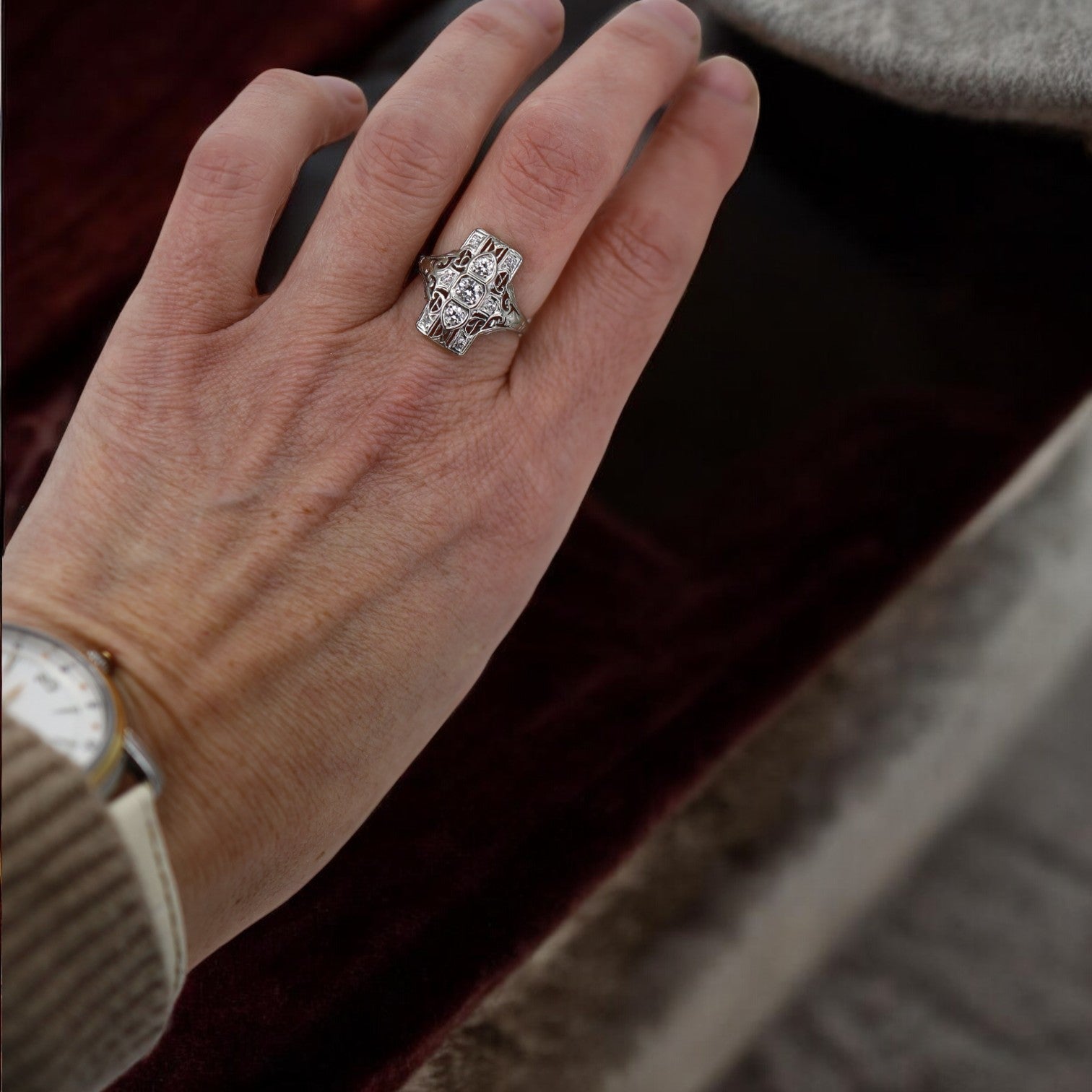 Art Deco Diamond Dinner Ring - Petra Star