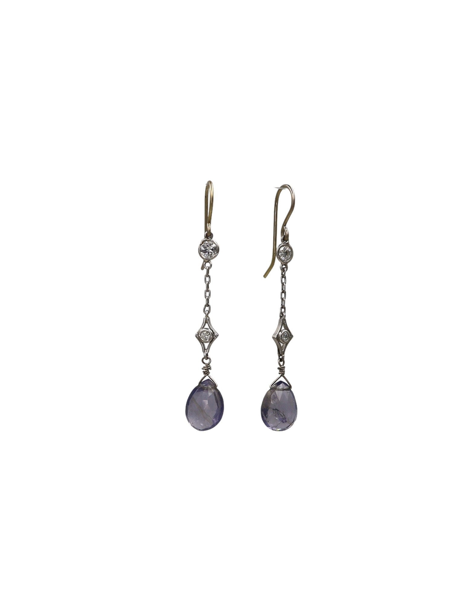 Art Deco Diamond Earrings in 18k White Gold with Iolites - Petra Star
