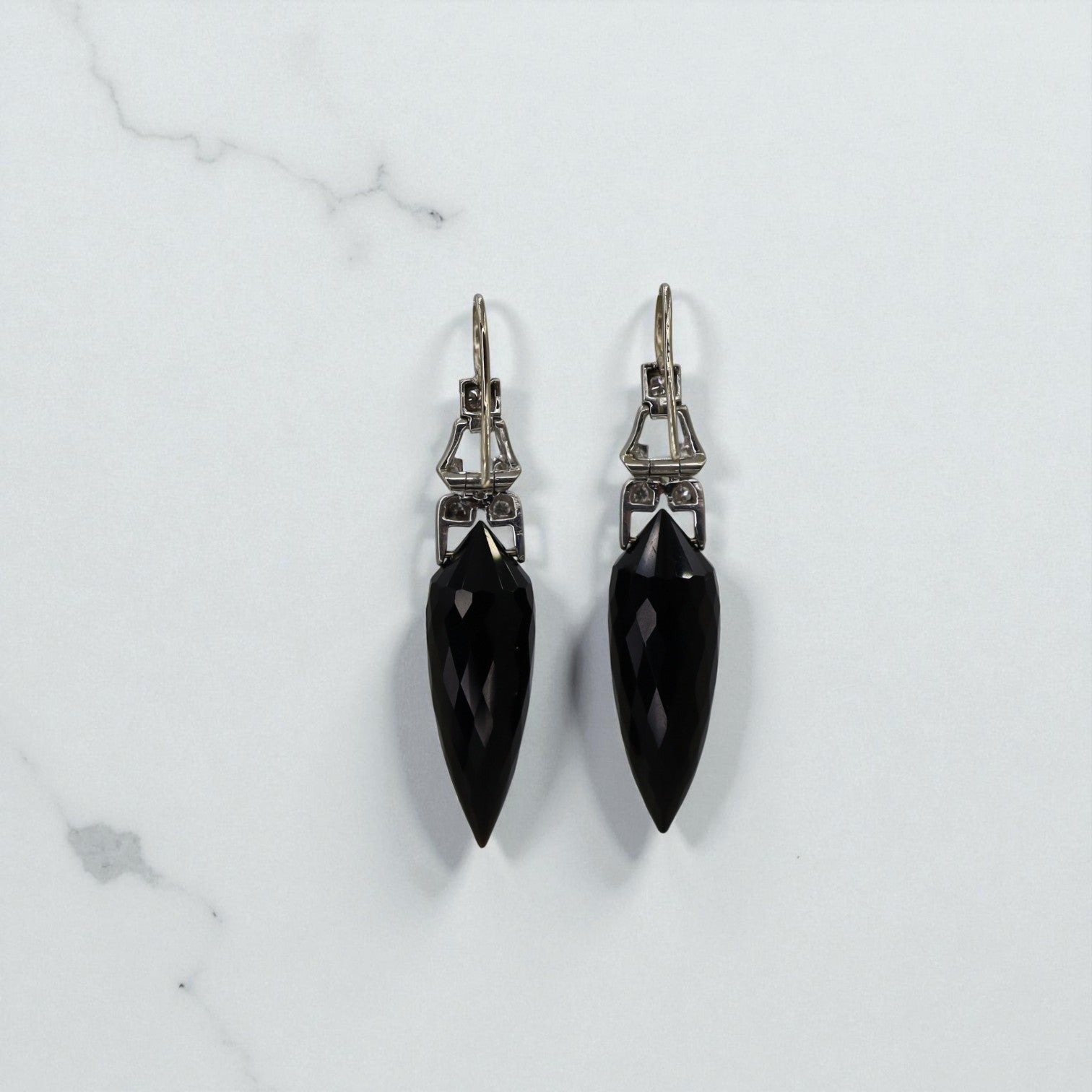 Art Deco Diamond & Onyx Earrings - Petra Star