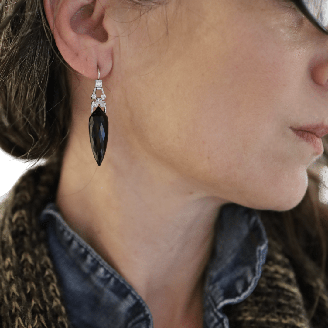 Art Deco Diamond & Onyx Earrings - Petra Star