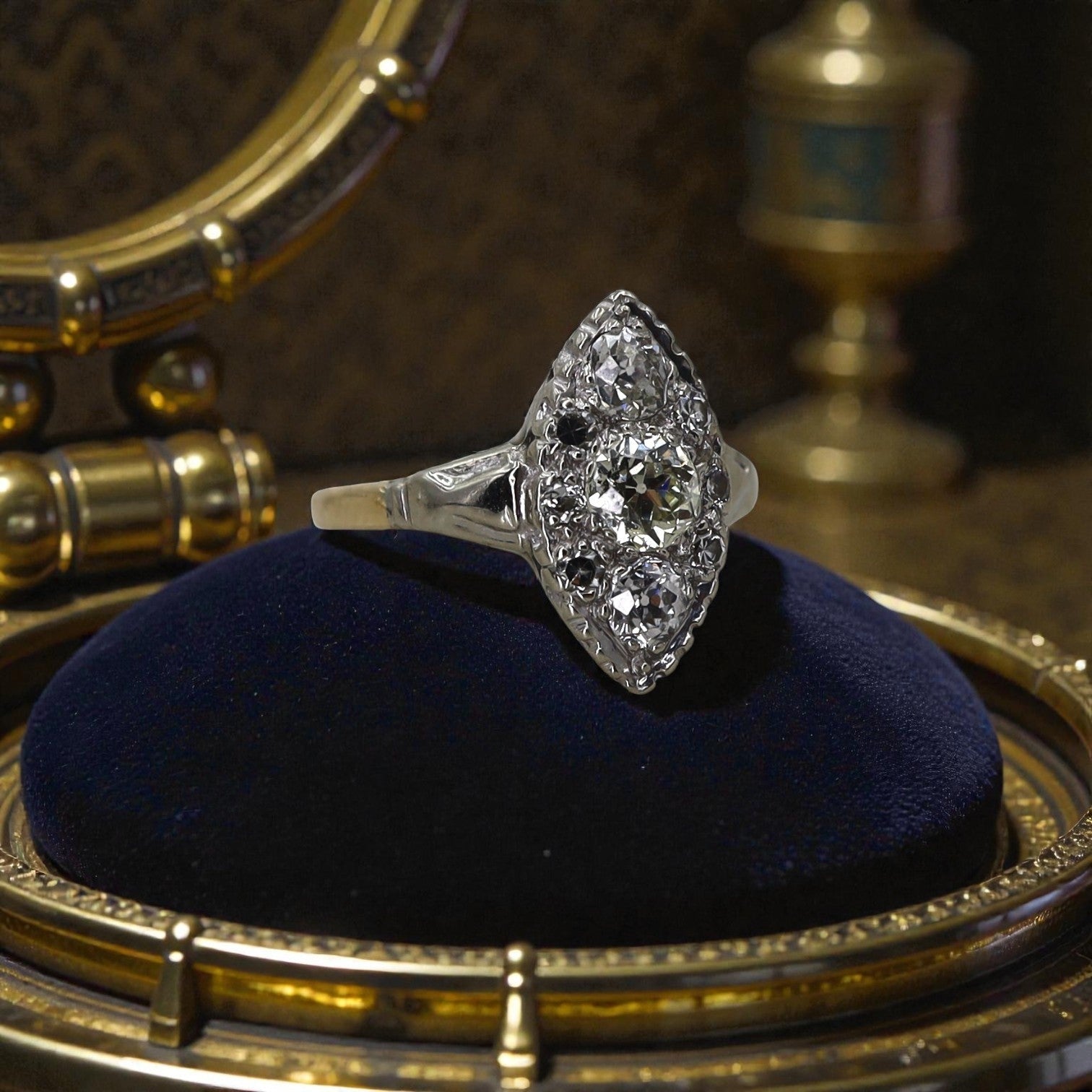 Art Deco Diamond Ring in 14k White Gold 1.40 cts Total Weight - Petra Star