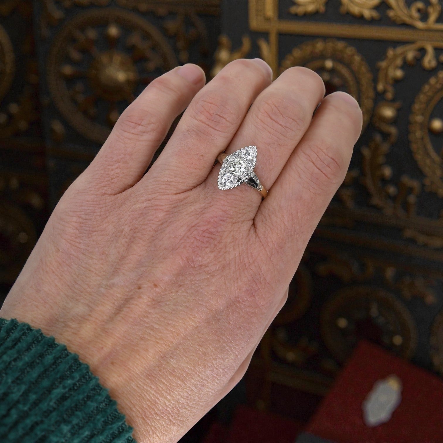 Art Deco Diamond Ring in 14k White Gold 1.40 cts Total Weight - Petra Star