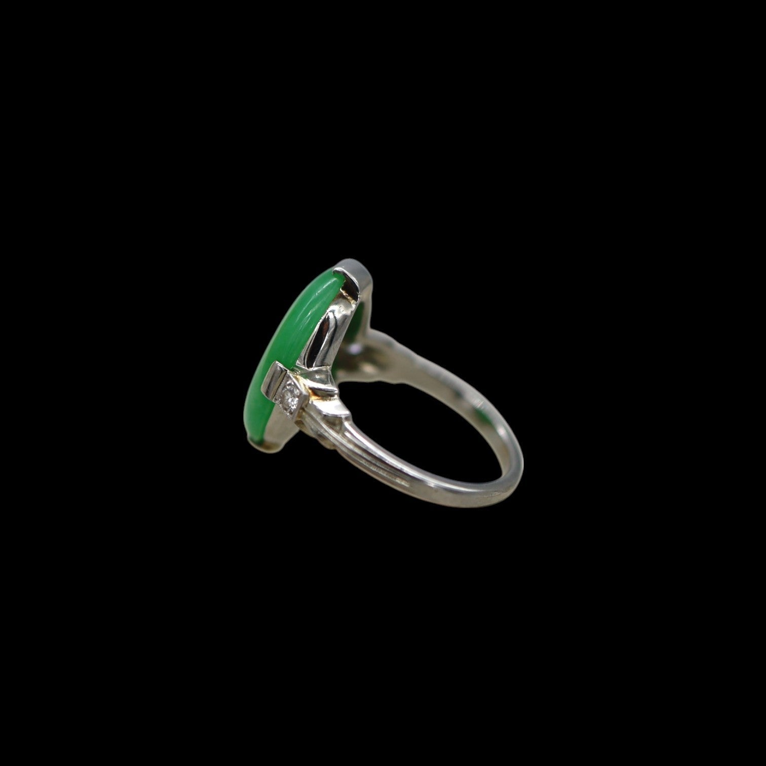 Art Deco Jade and Diamond Ring in 18k - Petra Star