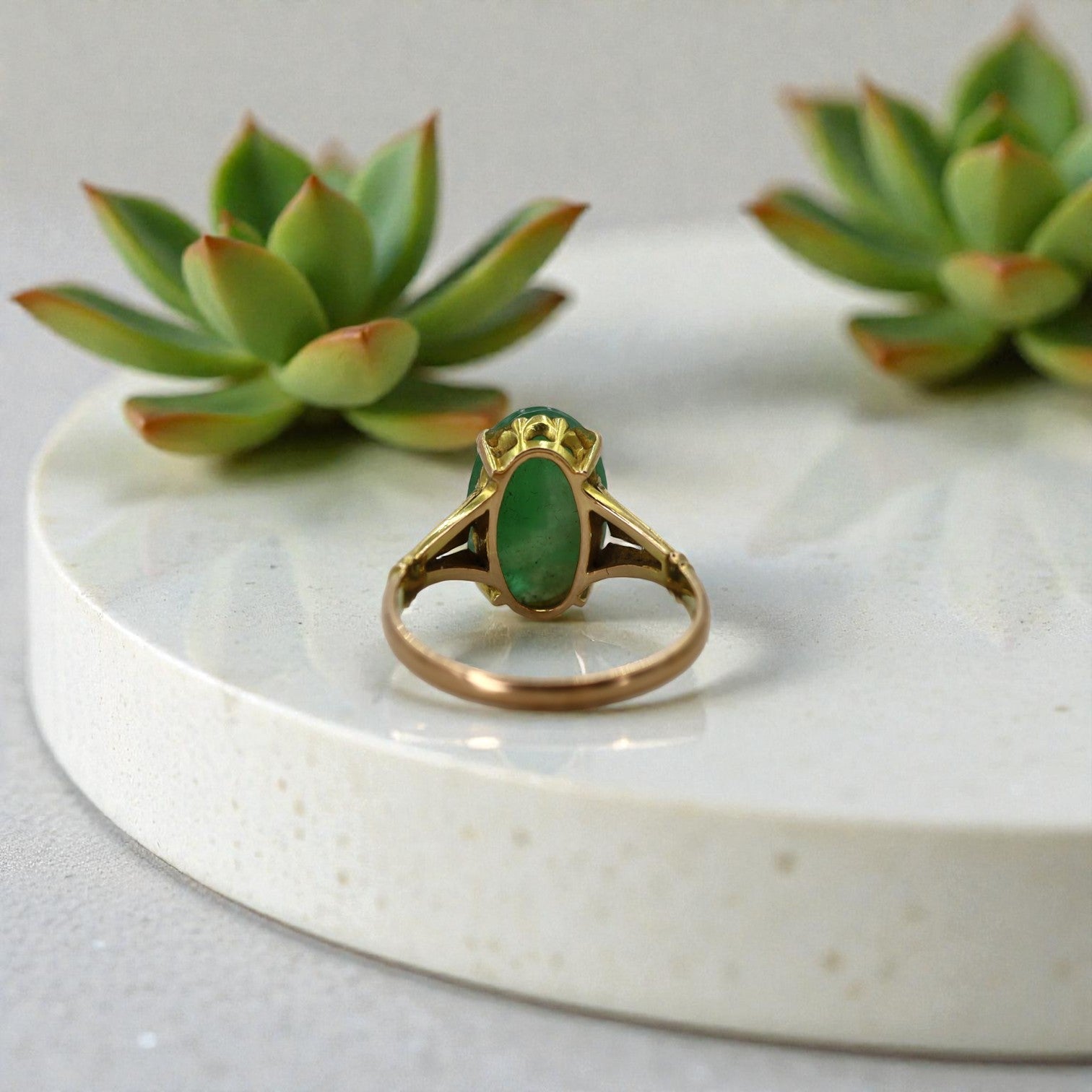 Art Deco Jade Ring in 14k Gold - Petra Star