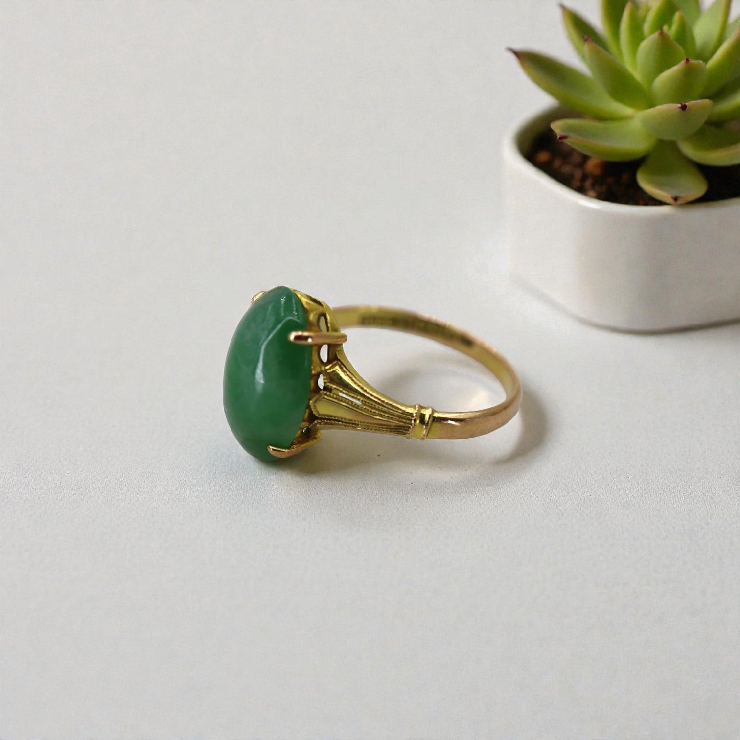 Art Deco Jade Ring in 14k Gold - Petra Star
