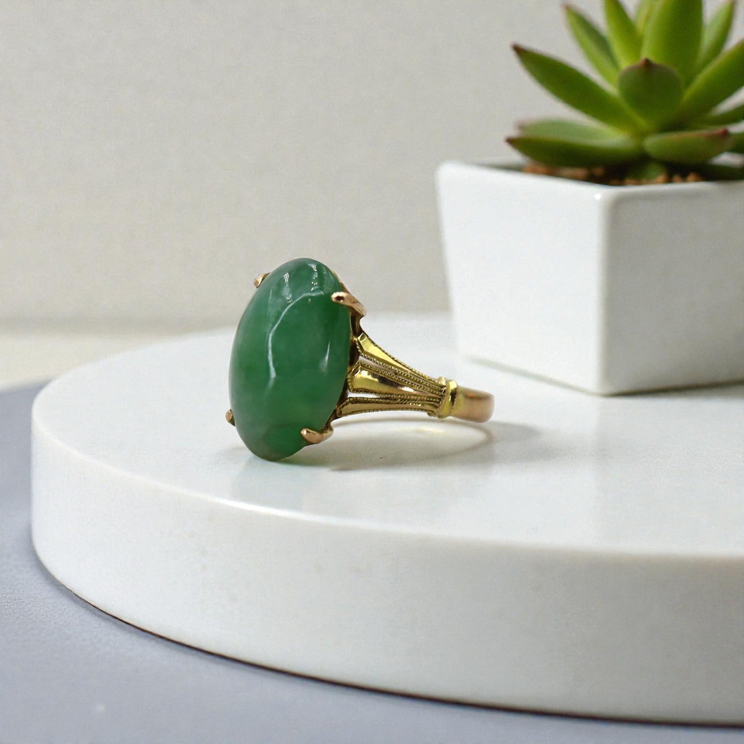 Art Deco Jade Ring in 14k Gold - Petra Star