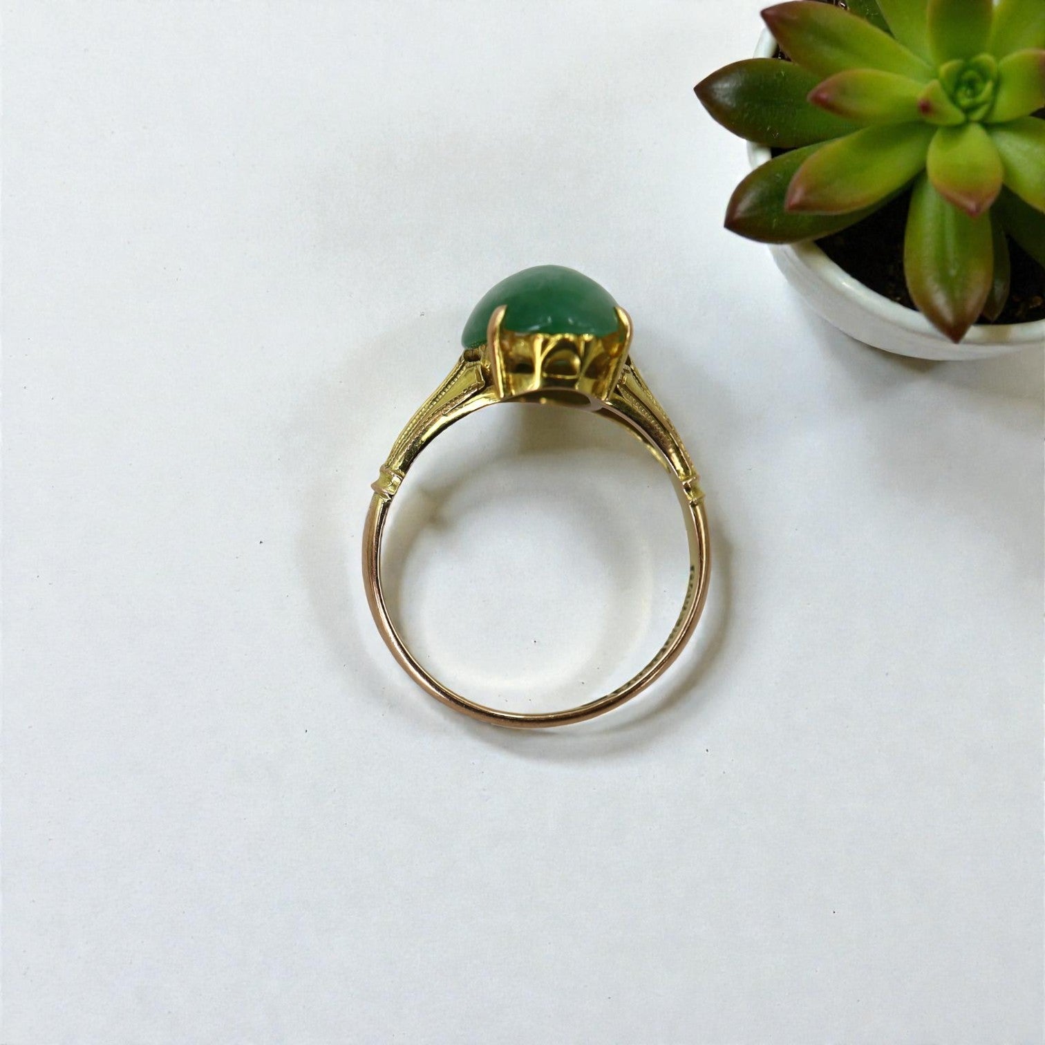 Art Deco Jade Ring in 14k Gold - Petra Star