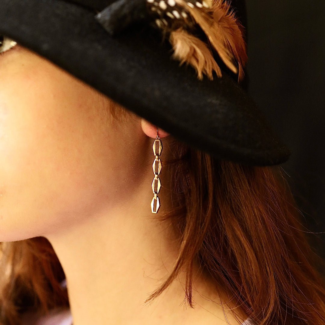 Art Deco Ladder Earrings in 14k Yellow Gold - Petra Star