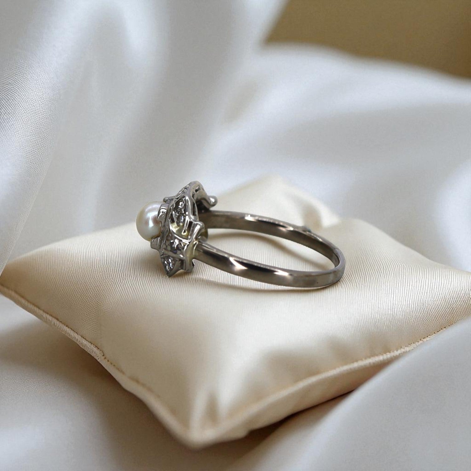 Art Deco Pearl and Diamond Ring - Petra Star