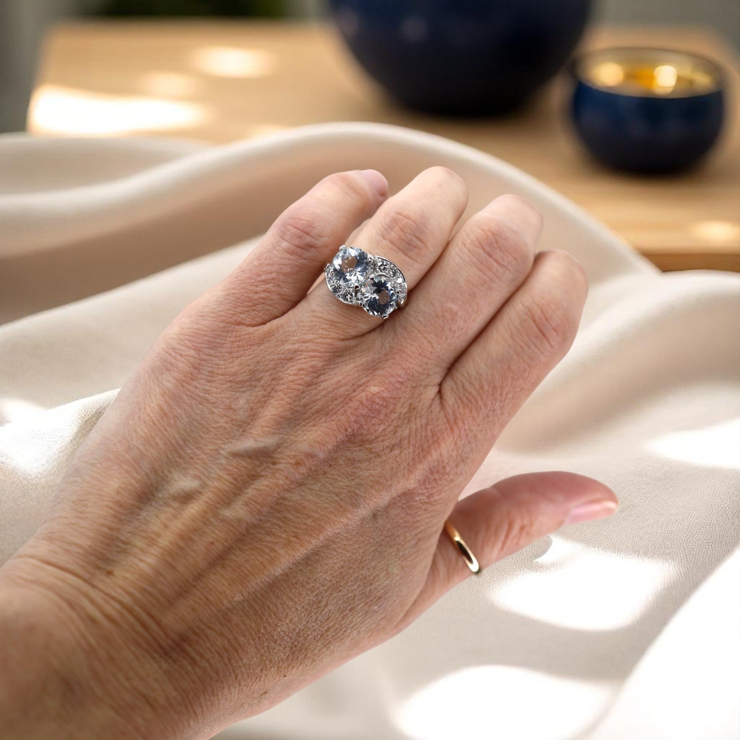 Art Deco Platinum and Diamond Aquamarine Ring - Petra Star