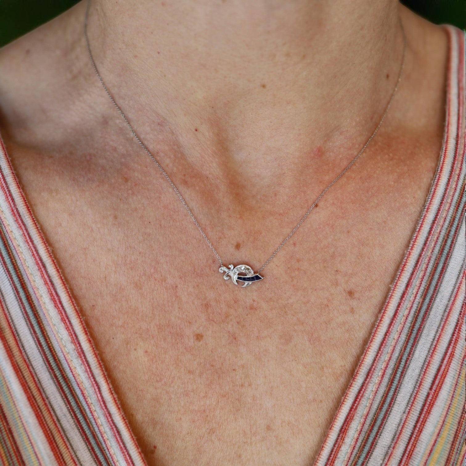 Art Deco Platinum Diamond and Sapphire Necklace - Petra Star