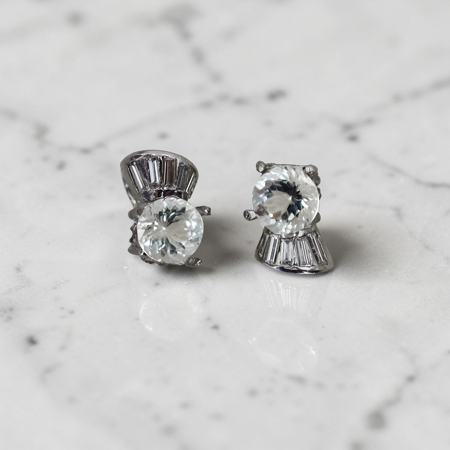 Art Deco Platinum Diamond & Aquamarine Earrings | Circa 1930 Reimagined | Petra Star - Petra Star