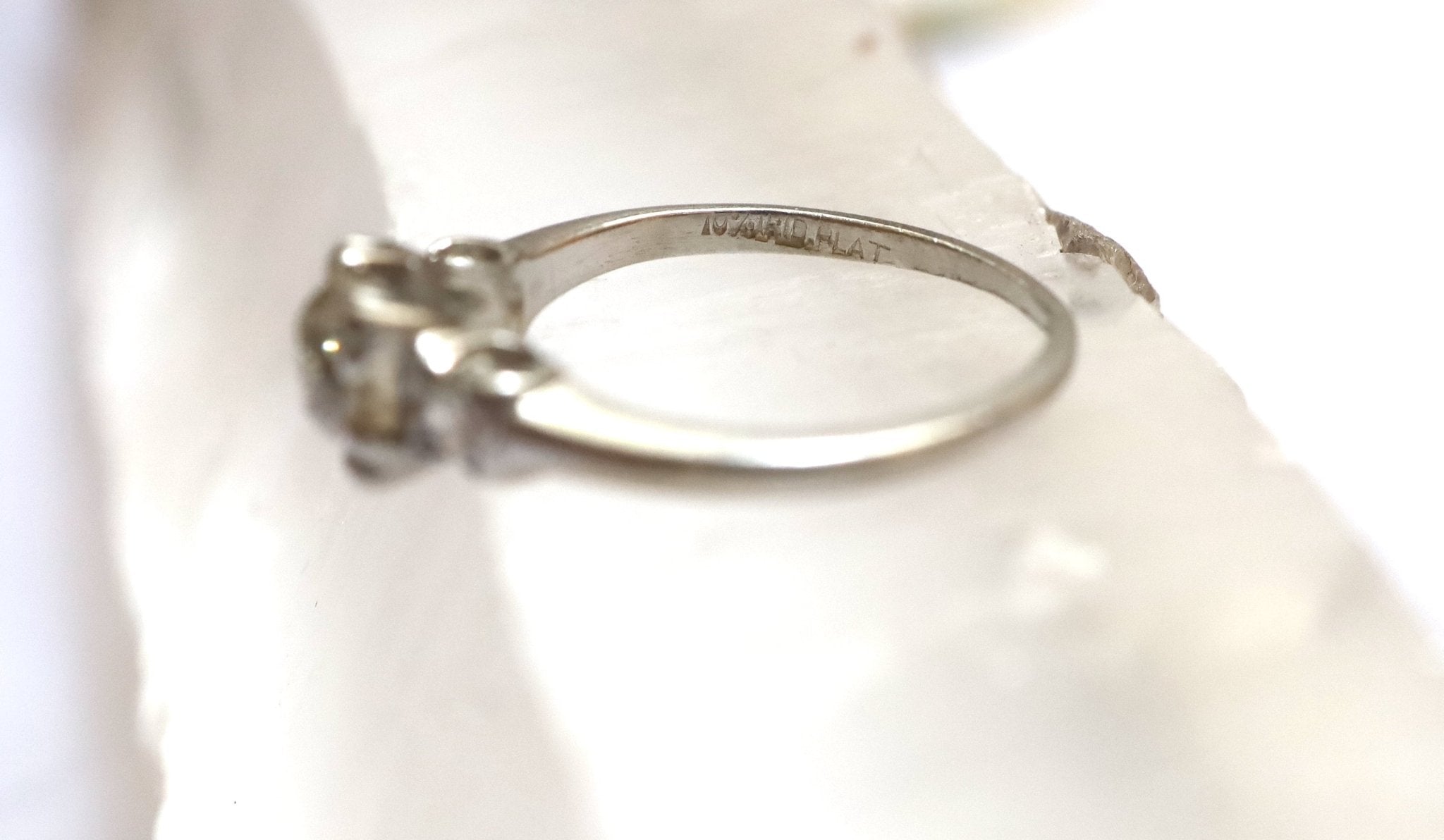 Art Deco Platinum Three Stone Diamond Ring – Old Mine Cut Center, Vintage Illusion Box Setting | Petra Star - Petra Star