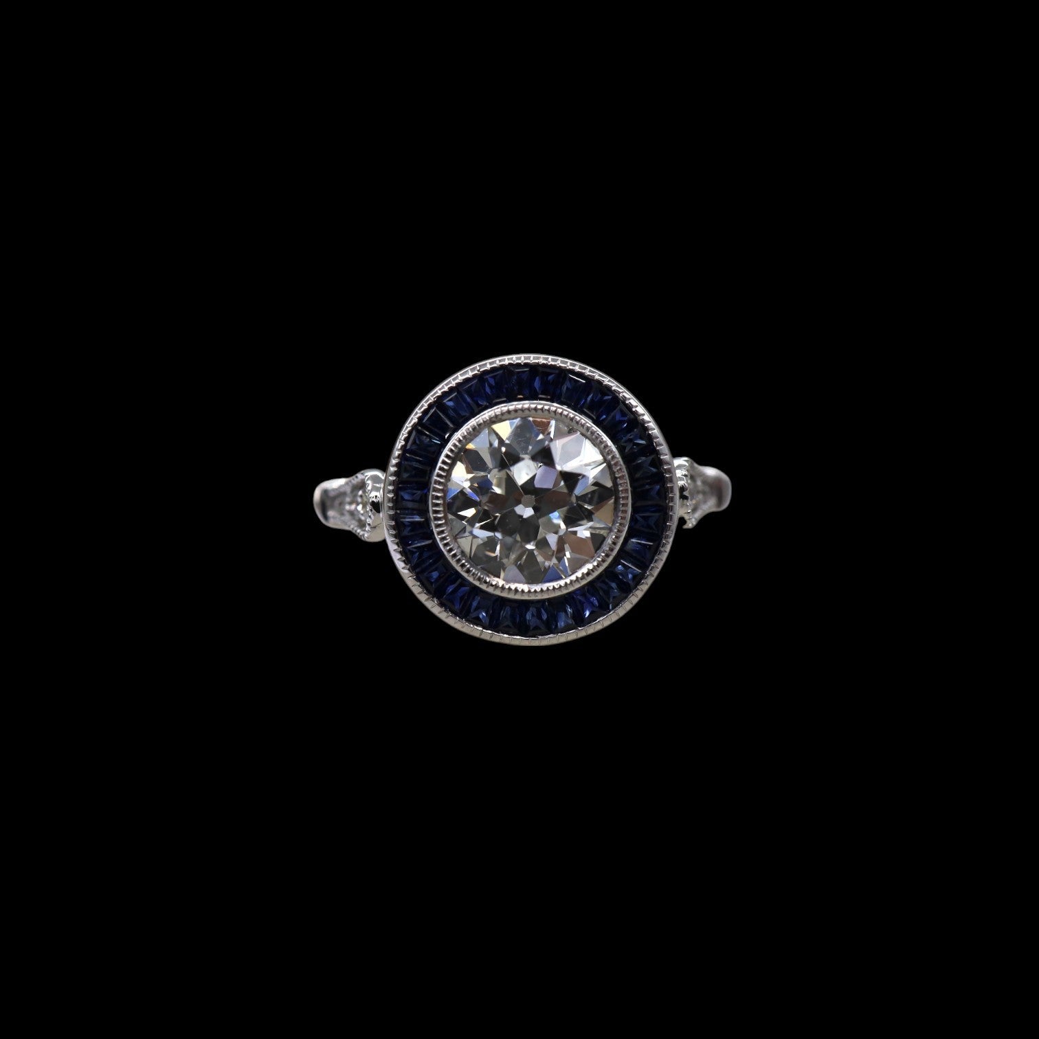 Art Deco-Style Sapphire Halo Engagement Ring - Petra Star